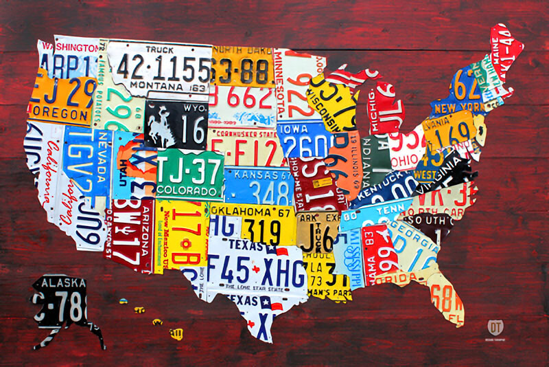 LICENSE PLATE Map Of The Us Poster - 24'' X 36''