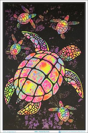 ''Painted Sea Turtle Flocked Black Light POSTER - 23'''' X 35''''''