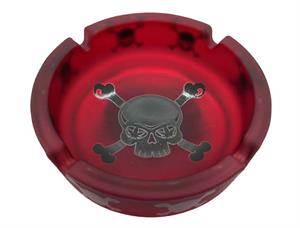 ''Frosted RED with Black Skull & Crossbones Novelty Glass Ashtray - 4.25'''' Diameter - 3 pack''