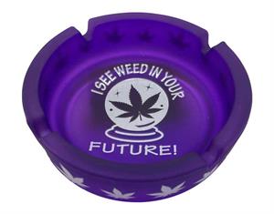 ''Frosted Purple Glass Novelty Ashtray with Crystal Ball & Future Weed Message - 4.25'''' Diameter - 3 
