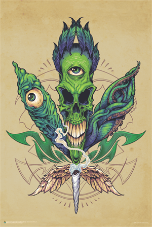 ''Pot Leaf Skull by: Flylan Designs POSTER - 24'''' x 36''''''