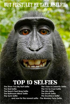 ''TOP Ten Selfies - Monkey Selfie Poster - 24'''' X 36''''''