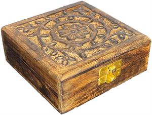 Mango Wood Engraved Square BOX