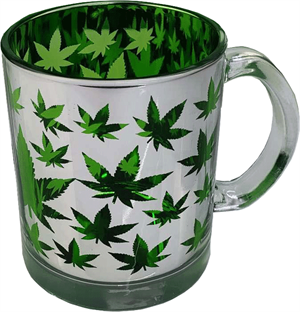 Metallic Silver - Green Leaves 16oz Coffee MUG - 3 Pack