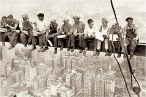 ''Manhattan Skyscraper Men On Beam - POSTER - 36'''' X 24''''''