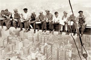 ''Manhattan Skyscraper MEN On Beam - Poster - 36'''' X 24''''''