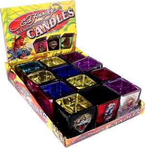 Ed Hardy Small Square Shot Glass CANDLEs 12Ct/12Cs