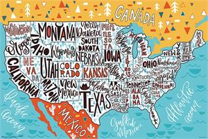 ''Hand Drawn USA Map POSTER - 36'''' x 24''''''