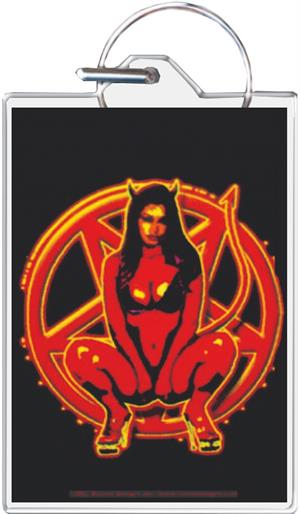 ''Devil Girl In Pentagram KEYCHAIN - 1.5'''' X 2''''''