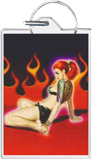 ''Tattoo Girl With Flames KEYCHAIN - 1.5'''' X 2''''''