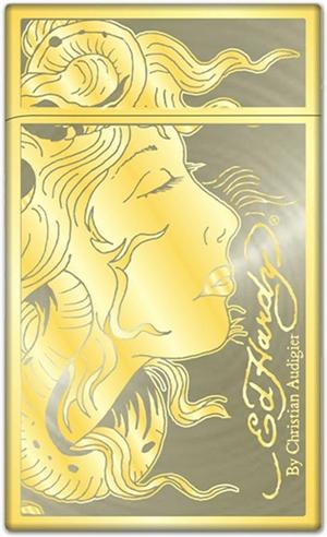 ''Ed Hardy Enzo Gold Plated ''''Girl Face'''' Electronic Torch LIGHTER (Subject To Hazmat Fee)''