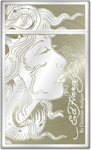 ''Ed Hardy Enzo Silver Plated ''''Girl Face'''' Electronic Torch LIGHTER (Subject To Hazmat Fee)''