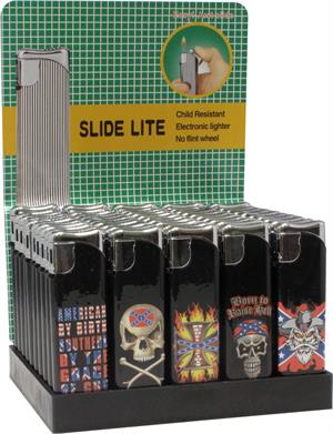 REBEL Variety Wrap Electronic Slide Top Lighters - (Subject To Hazmat Fee)