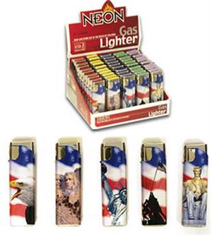 Neon ELECTRONIC Patriotic Wrap Lighter - 50 Ct. (Subject To Hazmat Fee)