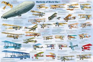 Warbirds of World War I Military Airplanes Educational POSTER 36x24