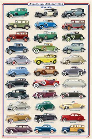 American Automobiles 1930-1939 Educational POSTER 24x36