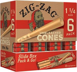 Zig-Zag Unbleached Cones Promo Display 1 1/4 - 36 Packs (6 Cones per pack)
