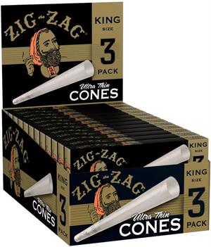 Zig-Zag Ultra-Thin King Size Cones Display - 24 Packs (3 Cones per pack)