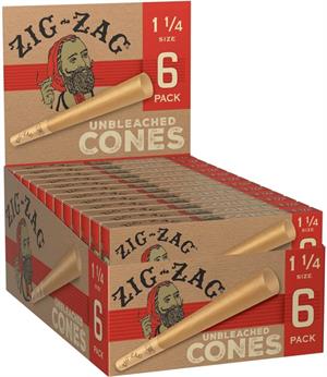 Zig-Zag Unbleached Cones Display 1 1/4 Size - 24 Packs (6 Cones per pack)