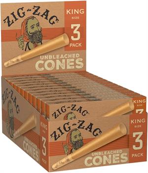 Zig-Zag Unbleached King Size Cones Display - 24 Packs (3 Cones per pack)