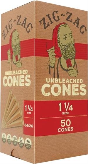 Zig-Zag Unbleached Cones 1 1/4 Size - 50 Cone Bulk Pack