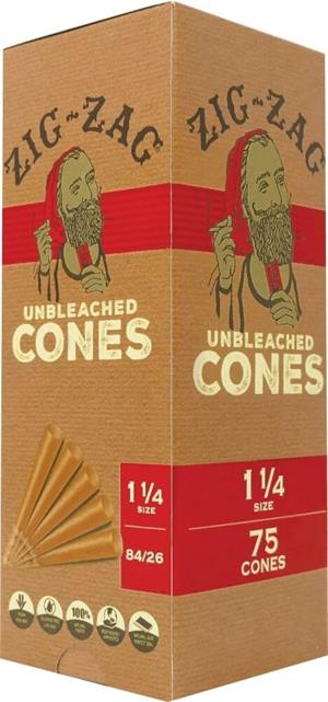 Zig-Zag Unbleached Cones 1 1/4 Size - 75 Cone Bulk Pack