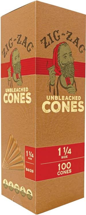 Zig-Zag Unbleached Cones 1 1/4 Size - 100 Cone Bulk Pack