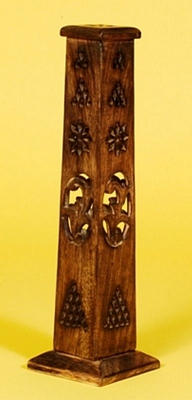 Tower Incense Box - Carved Wood W/ DESIGN