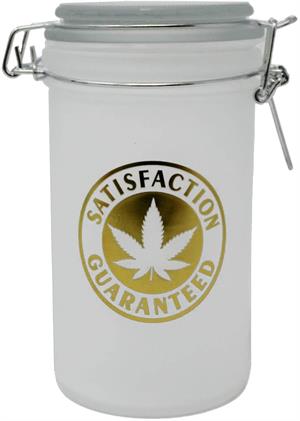 ''Satisfaction Guaranteed Frosted White/Metallic GOLD XL Stash Jar - 6'''' Tall 16oz (3 pack)''