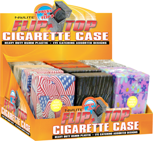 Plastic Flip Top Designs CIGARETTE CASE Display - Nulite Brand - 12 Ct.