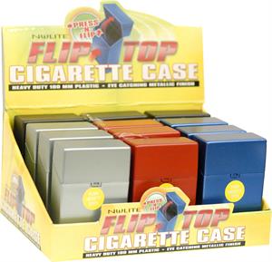 Plastic Flip Top Metallic CIGARETTE CASE Display - Nulite Brand - 12 Ct.