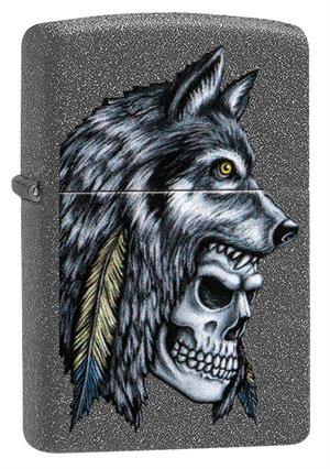 Wolf SKULL Feather Design Iron Stone Zippo Lighter