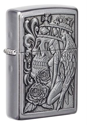 SKULL and Angel Emblem Design Street Chrome Zippo Lighter
