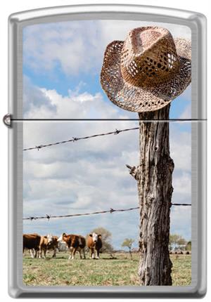 Cowboy Hat on Fence Post Street Chrome Zippo Lighter