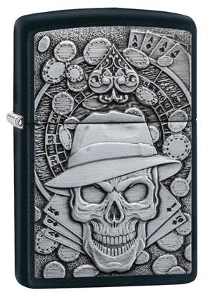 Gambling SKULL Black Matte Zippo Lighter