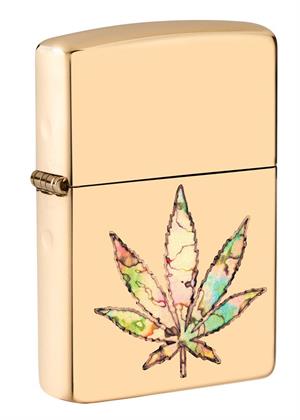 Pot Leaf Fusion Design High Polish Brass Zippo LIGHTER