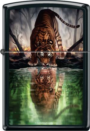 The World I Used to Know Tiger by JoJoe BLACK Matte Zippo Lighter