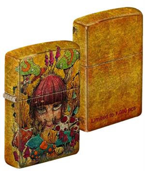 Mushroom RED by Sean Dietrich Tumbled Brass Fuzion Zippo Lighter - Limited Edition