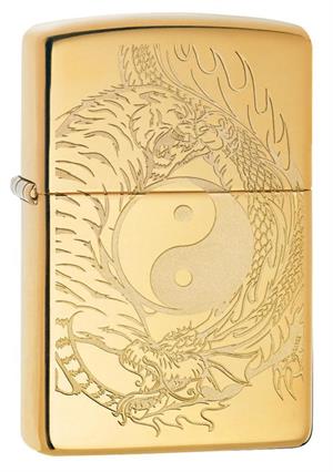 Tiger and Dragon Yin Yang Design High Polish Brass Zippo Lighter