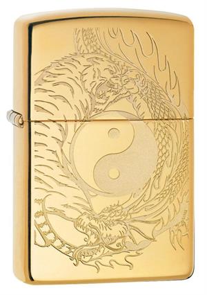 Tiger and Dragon Yin Yang Design High Polish Brass Zippo LIGHTER