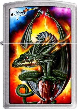 Mazzi - DRAGON Brushed Chrome Zippo - Black Ball Corp. Exclusive