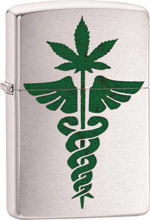 Medical Marijuana Leaf Zippo LIGHTER - Brushed Chrome