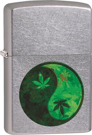 Marijuana Leaf Yin Yang Zippo LIGHTER - Street Chrome
