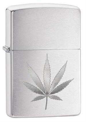 Marijuana Leaf Auto Engraved Zippo LIGHTER - Brushed Chrome