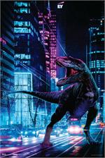 Dinosaur in the City by Jonathan Gay Non-Flocked Blacklight Poster Image