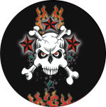 SKULL & RED STARS - ROUND STICKER - 2 1/2