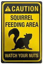 Caution, Squirrel Feeding Area - Watch Your Nuts Tin Sign - 20x30cm - 7.87